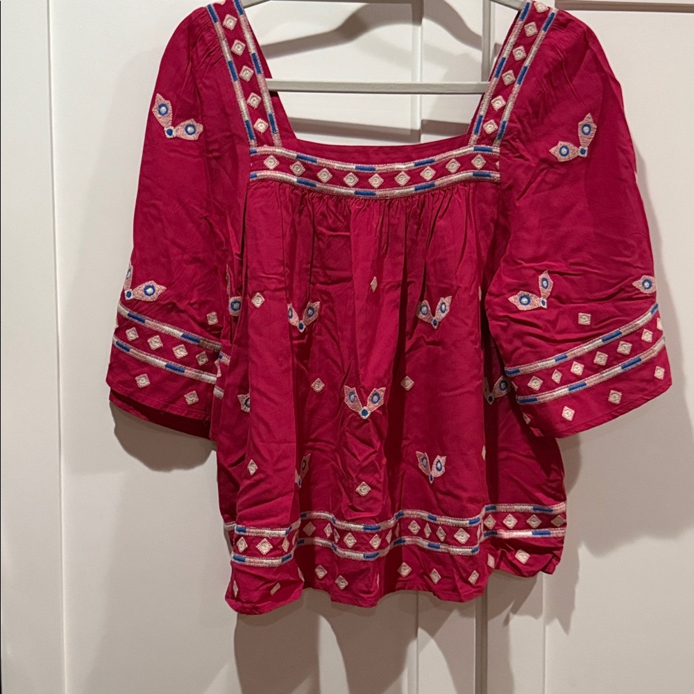 ba&sh Red Embroidered Blouse
